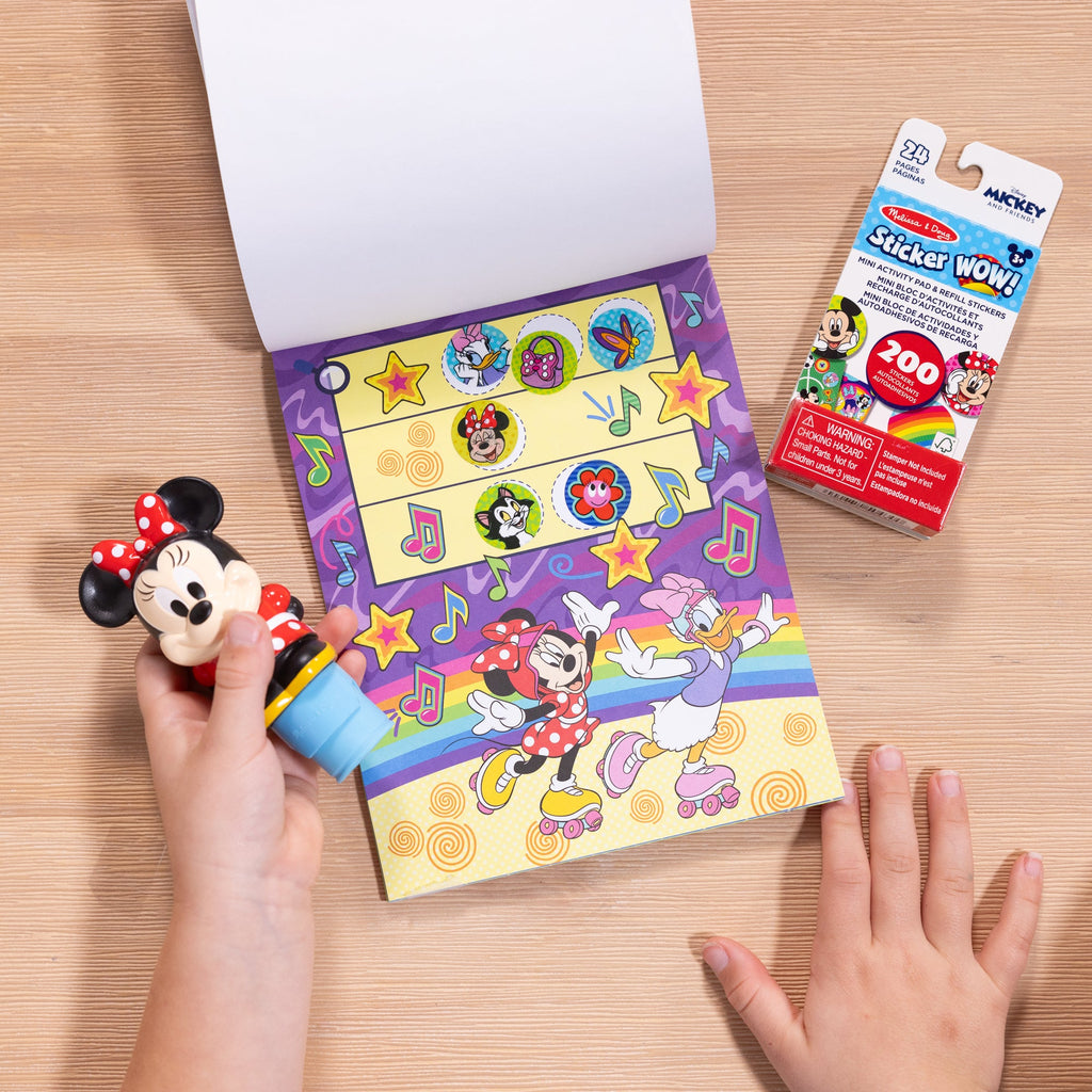 Melissa and Doug Sticker WOWTM Disney Minnie Mouse Bundle Activity Pad Sticker Stamper Mini Activity Pad and 200 Refill Stickers