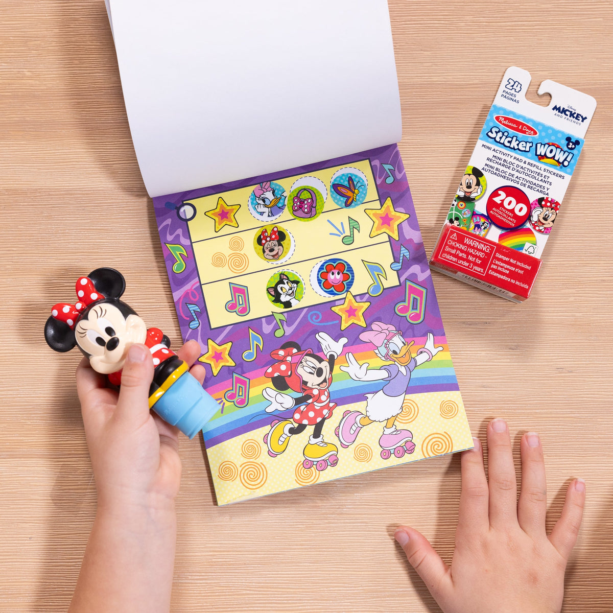 Melissa and Doug Sticker WOWTM Disney Minnie Mouse Bundle Activity Pad Sticker Stamper Mini Activity Pad and 200 Refill Stickers