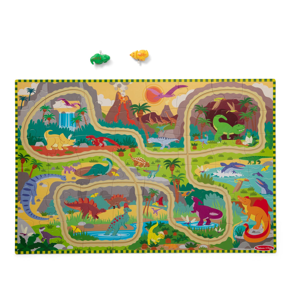 Melissa and Doug Dinosaur Adventure Tracks Floor Puzzle 48 Pieces 2 Wind-Up Dinosaurs