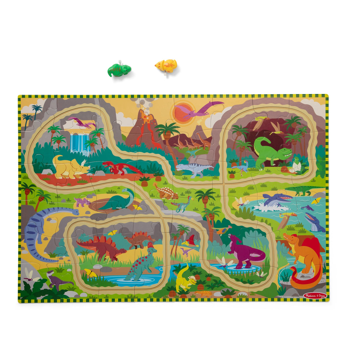 Melissa and Doug Dinosaur Adventure Tracks Floor Puzzle 48 Pieces 2 Wind-Up Dinosaurs