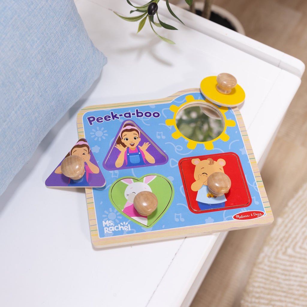 Melissa and Doug Ms RachelTM Wooden Peek-a-Boo Jumbo Peg Puzzle 4 Pieces