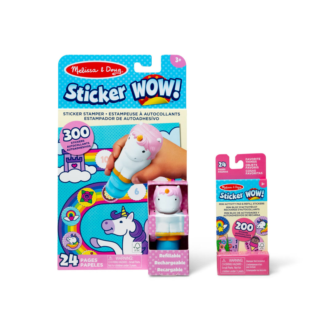 Melissa and Doug Sticker WOWTM Unicorn Bundle Activity Pad Sticker Stamper Mini Activity Pad and 200 Refill Stickers