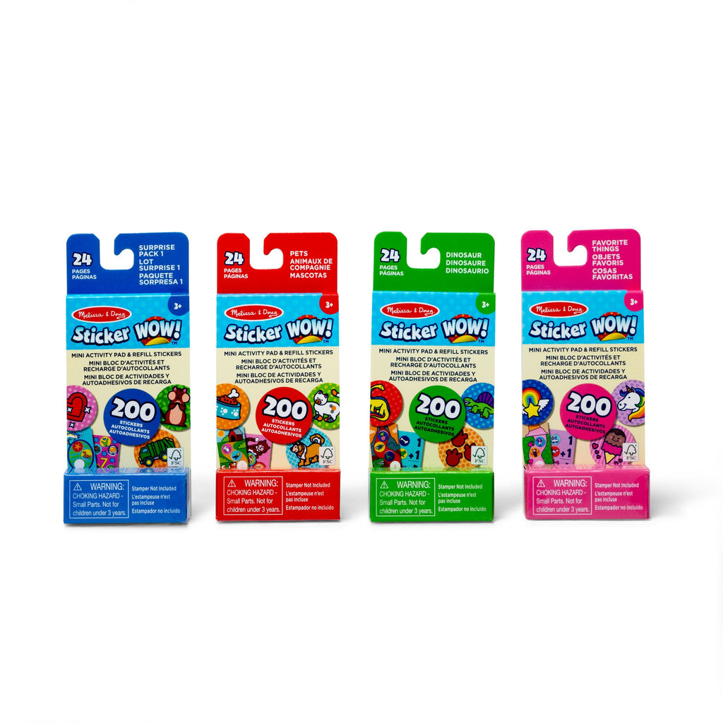 Melissa and Doug Sticker WOWTM Mini Activity Pad and Refill Stickers 4-Pack Dinosaur Pets Favorite Things Surprise Pack 1 - Stamper Not Included