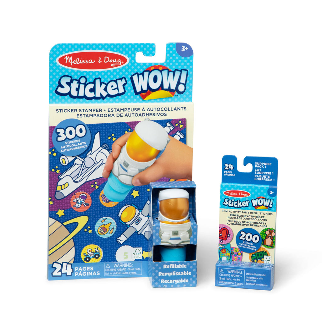 Melissa and Doug Sticker WOWTM Astronaut Bundle Activity Pad Sticker Stamper Mini Activity Pad and 200 Refill Stickers