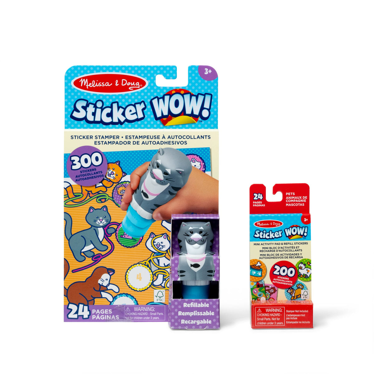 Melissa and Doug Sticker WOWTM Cat Bundle Activity Pad Sticker Stamper Mini Activity Pad and 200 Refill Stickers