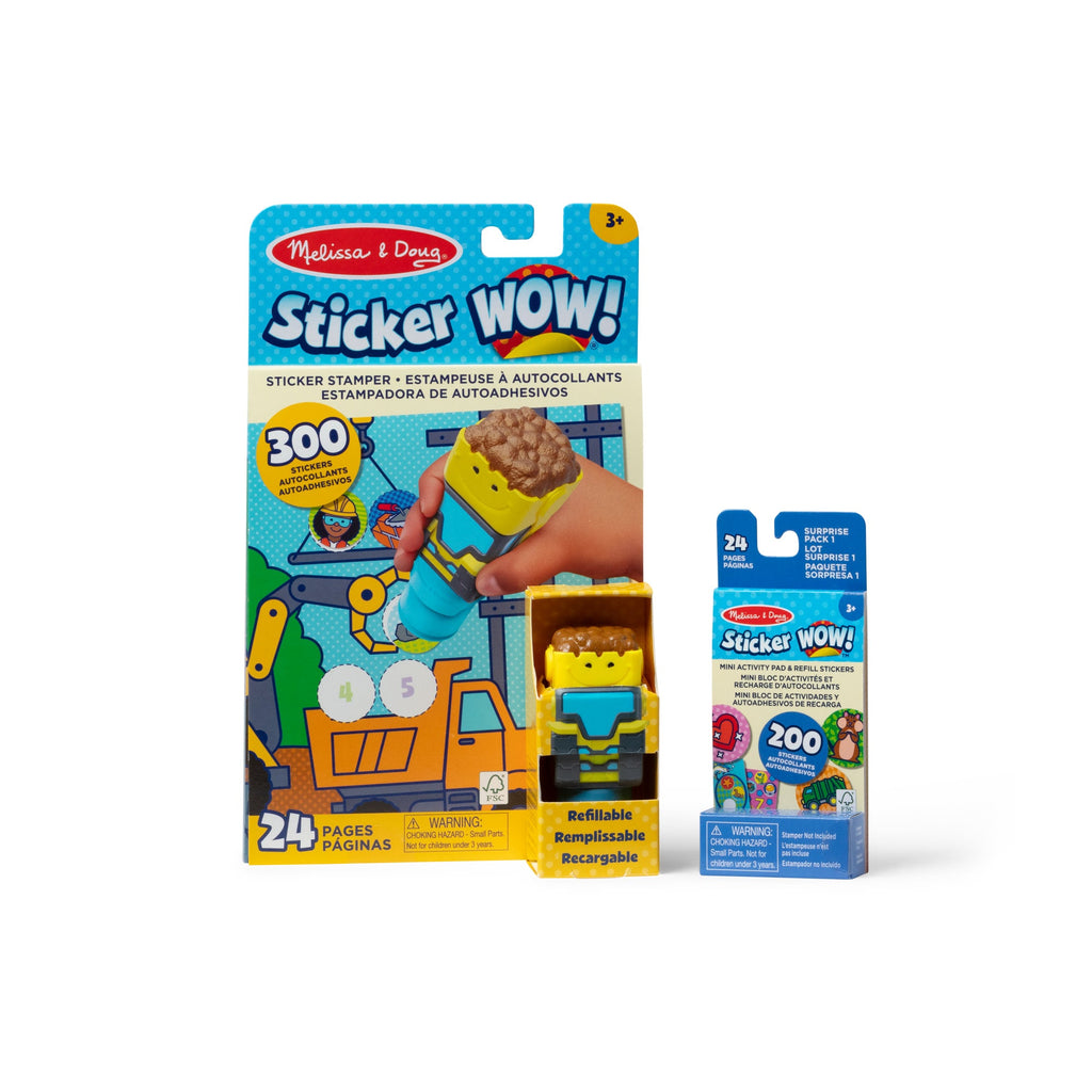 Melissa and Doug Sticker WOWTM Bulldozer Bundle Activity Pad Sticker Stamper Mini Activity Pad and 200 Refill Stickers
