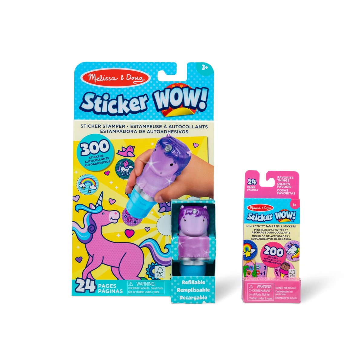 Melissa and Doug Sticker WOWTM Purple Unicorn Bundle Activity Pad Sticker Stamper Mini Activity Pad and 200 Refill Stickers