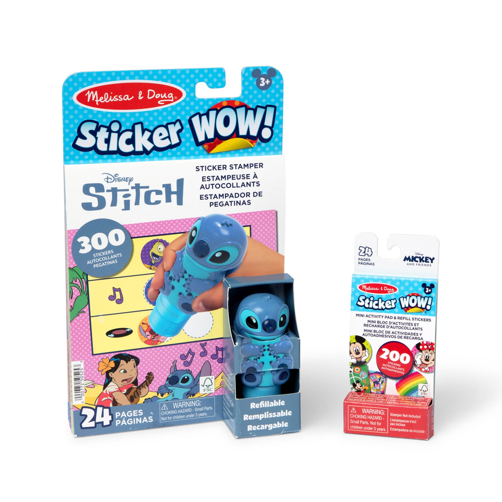Melissa and Doug Sticker WOWTM Disney Stitch Bundle Activity Pad Sticker Stamper Mini Activity Pad and 200 Refill Stickers