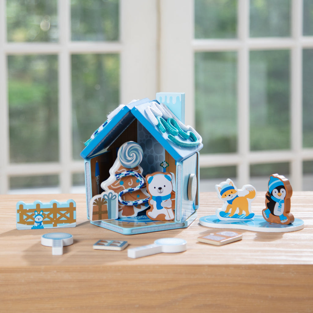 Melissa and Doug Wooden Gingerbread House Play Set Winter Frost