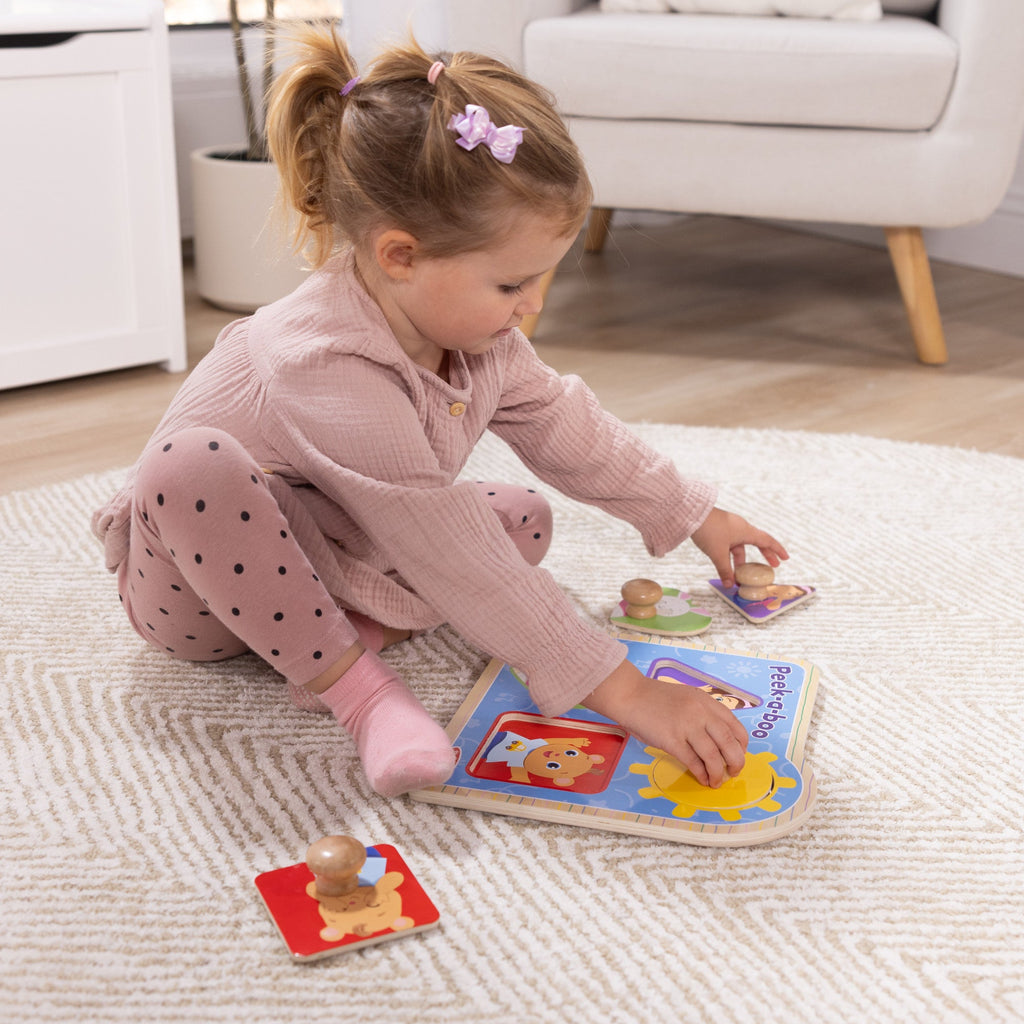 Melissa and Doug Ms RachelTM Wooden Peek-a-Boo Jumbo Peg Puzzle 4 Pieces