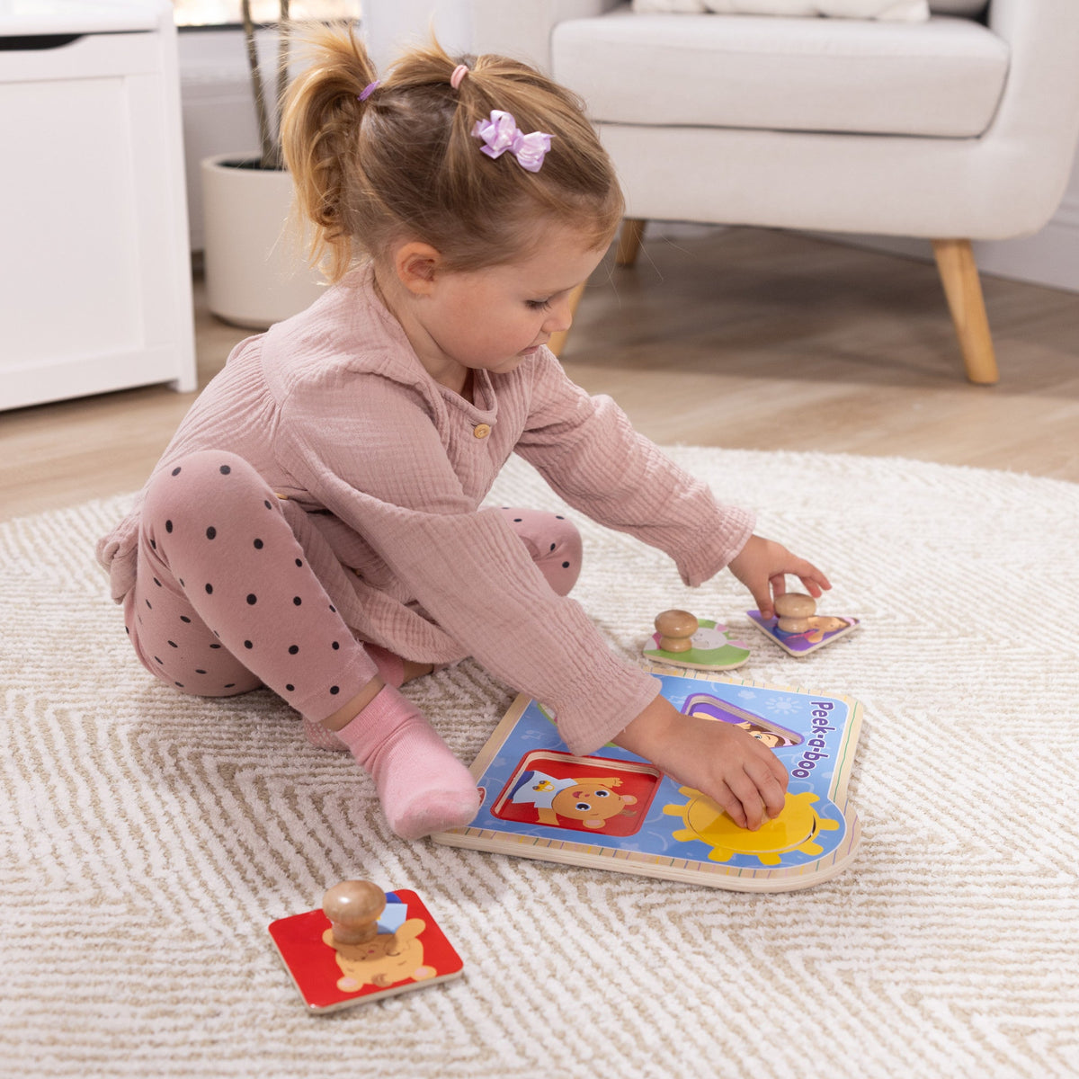 Melissa and Doug Ms RachelTM Wooden Peek-a-Boo Jumbo Peg Puzzle 4 Pieces