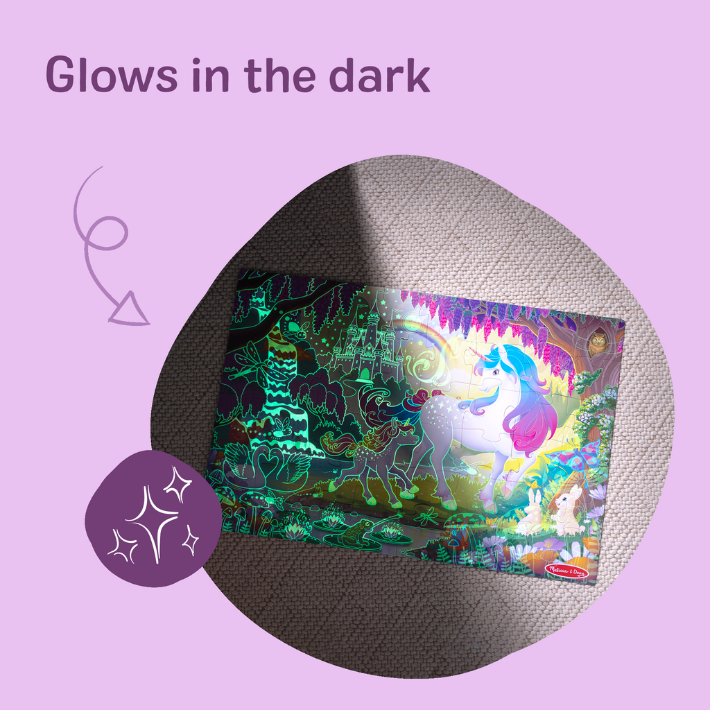 Melissa and Doug Glow-in-the-Dark Unicorn Floor Puzzle - 48 Pieces
