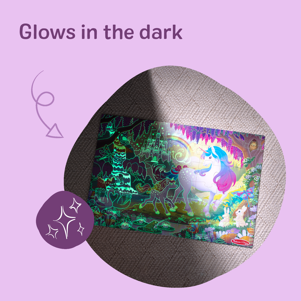 Melissa and Doug Glow-in-the-Dark Unicorn Floor Puzzle - 48 Pieces