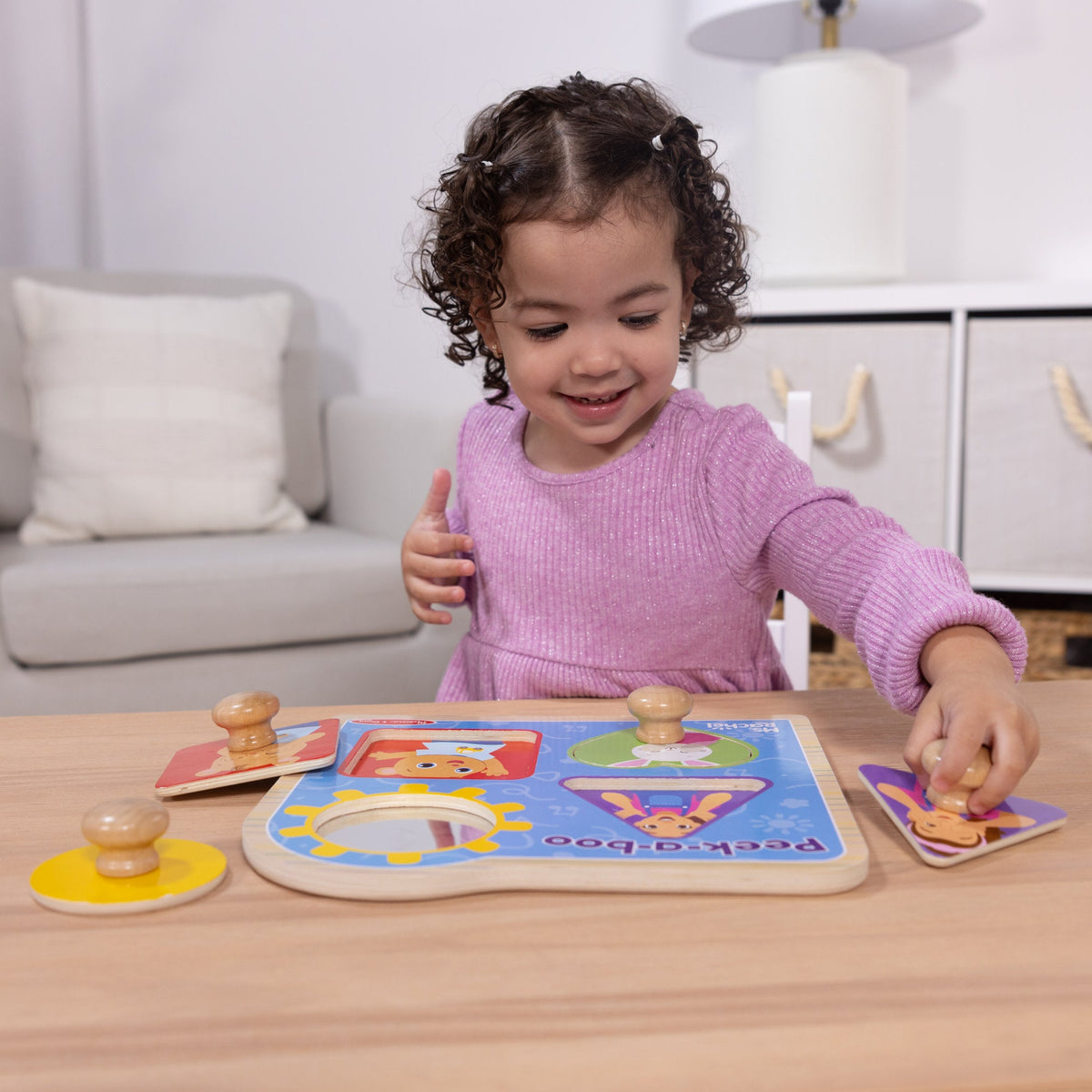 Melissa and Doug Ms RachelTM Wooden Peek-a-Boo Jumbo Peg Puzzle 4 Pieces