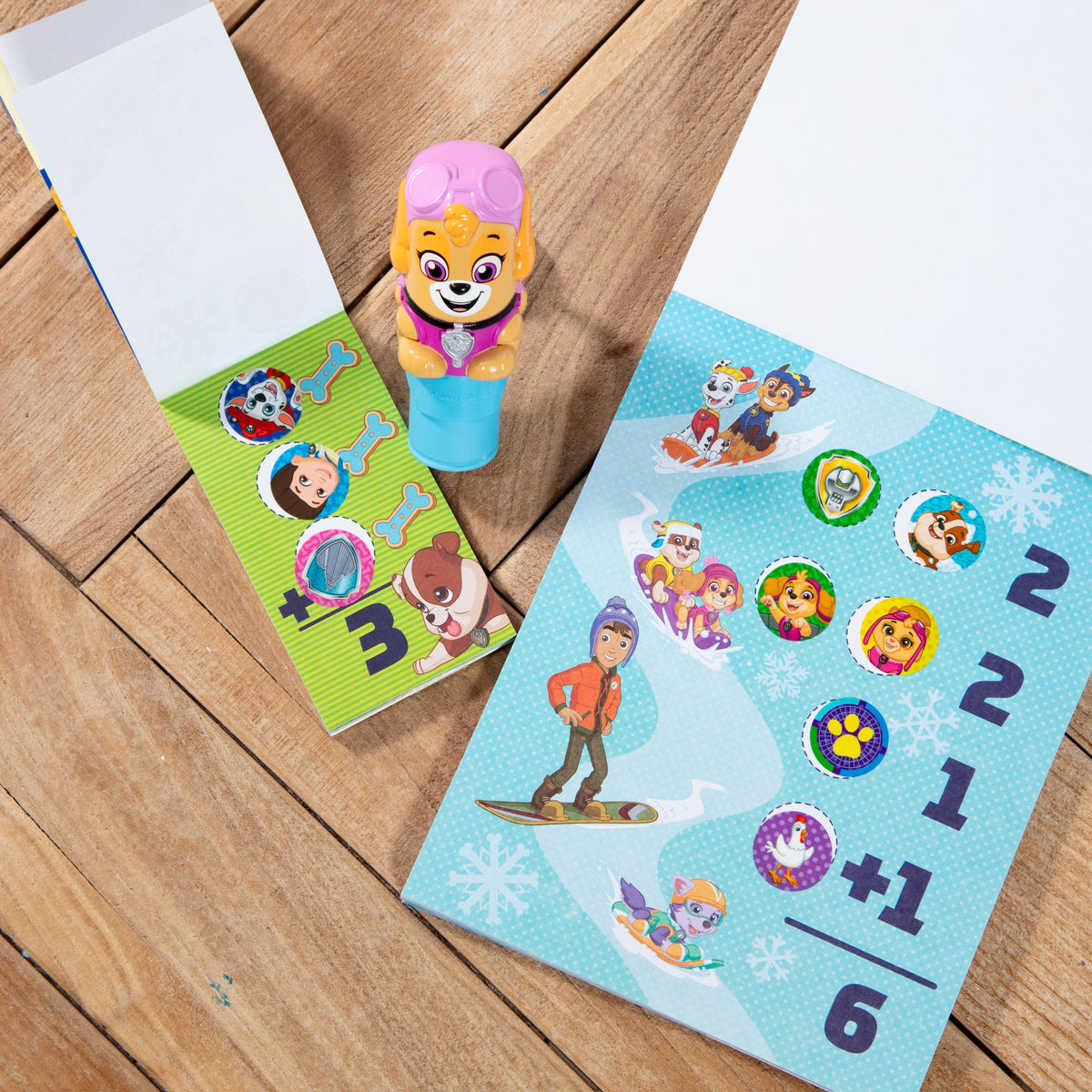Melissa and Doug Sticker WOWTM PAW Patrol Skye Bundle Activity Pad Sticker Stamper Mini Activity Pad and 200 Refill Stickers