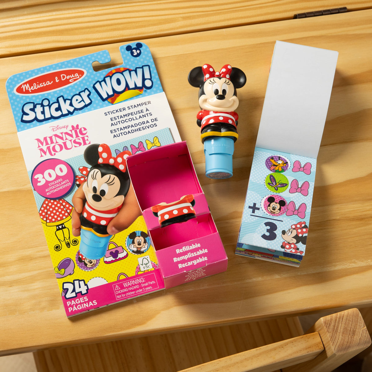 Melissa and Doug Sticker WOWTM Disney Minnie Mouse Bundle Activity Pad Sticker Stamper Mini Activity Pad and 200 Refill Stickers