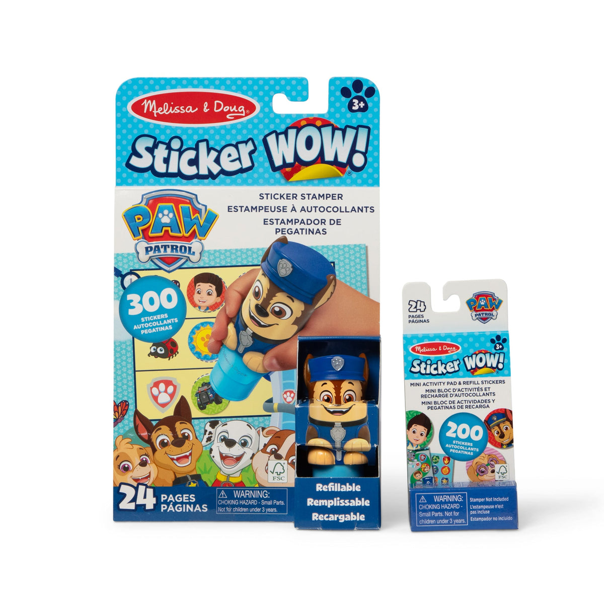 Melissa and Doug Sticker WOWTM PAW Patrol Chase Bundle Activity Pad Sticker Stamper Mini Activity Pad and 200 Refill Stickers