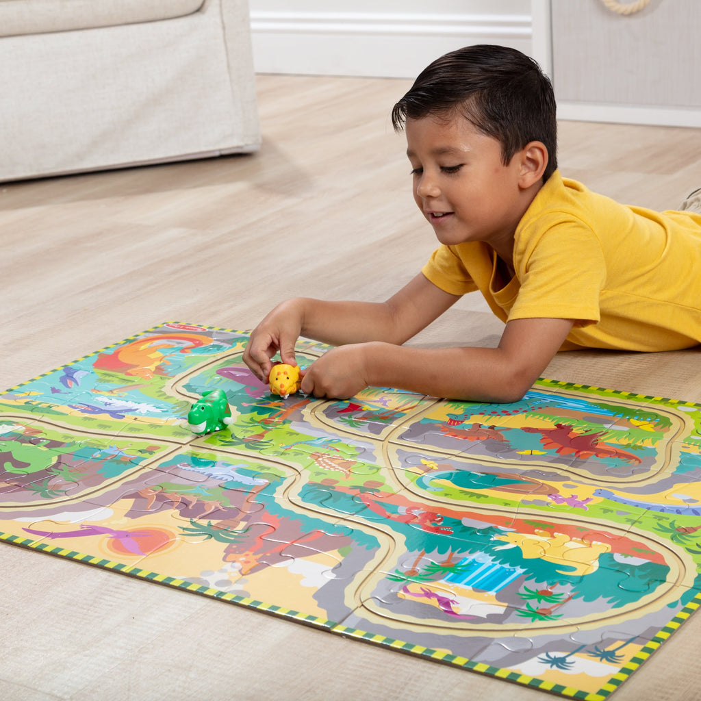 Melissa and Doug Dinosaur Adventure Tracks Floor Puzzle 48 Pieces 2 Wind-Up Dinosaurs