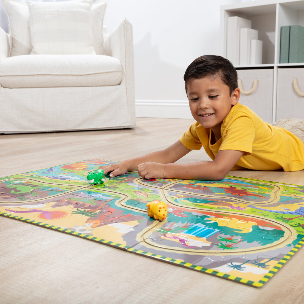 Melissa and Doug Dinosaur Adventure Tracks Floor Puzzle 48 Pieces 2 Wind-Up Dinosaurs