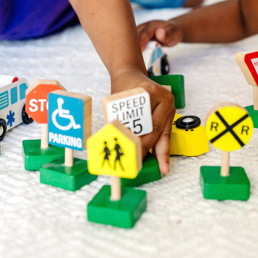 Melissa and Doug Wooden Vehicles and Traffic Signs