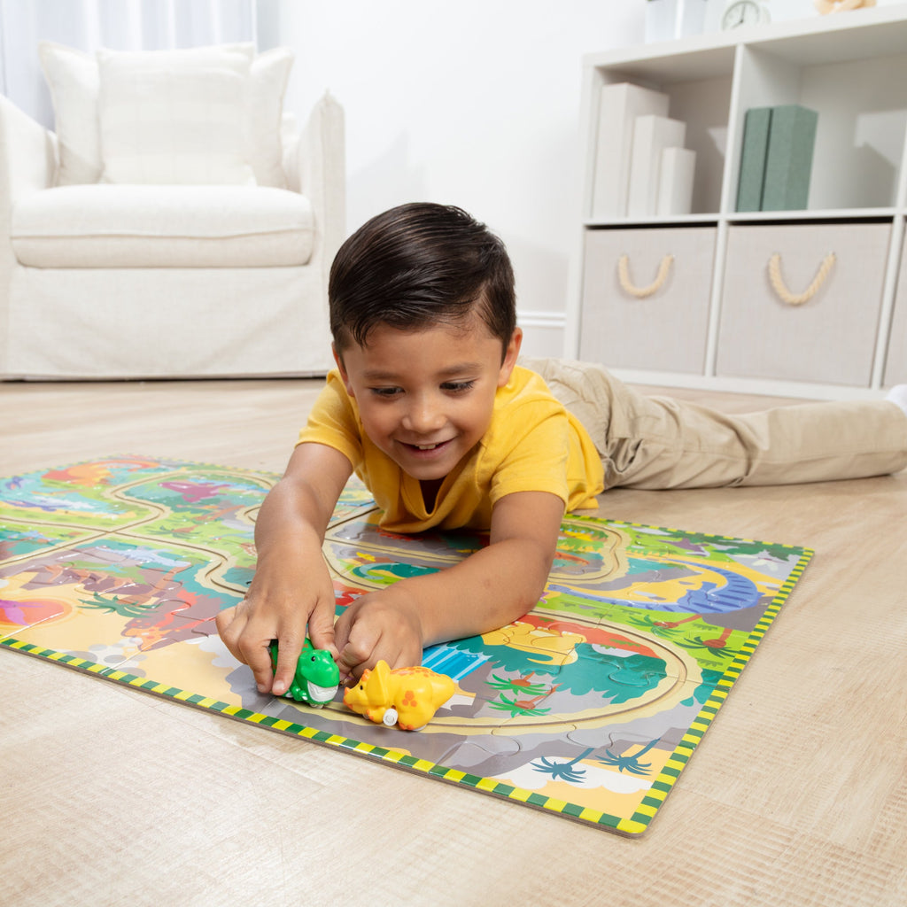 Melissa and Doug Dinosaur Adventure Tracks Floor Puzzle 48 Pieces 2 Wind-Up Dinosaurs