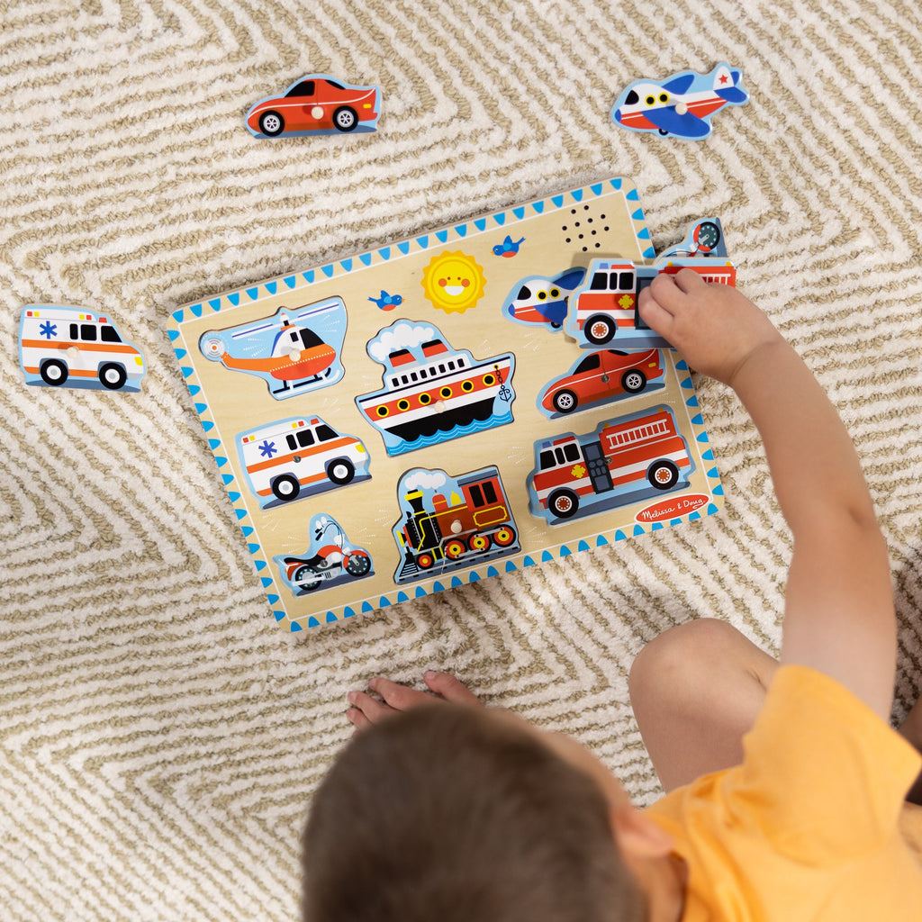 Melissa and Doug Wooden Sound Puzzle 2-Pack Farm Animals Vehicles