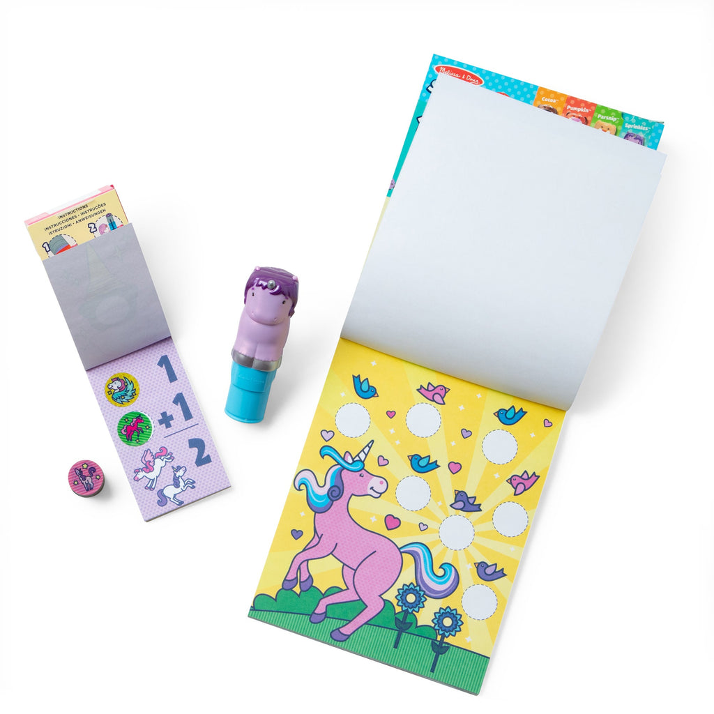 Melissa and Doug Sticker WOWTM Purple Unicorn Bundle Activity Pad Sticker Stamper Mini Activity Pad and 200 Refill Stickers
