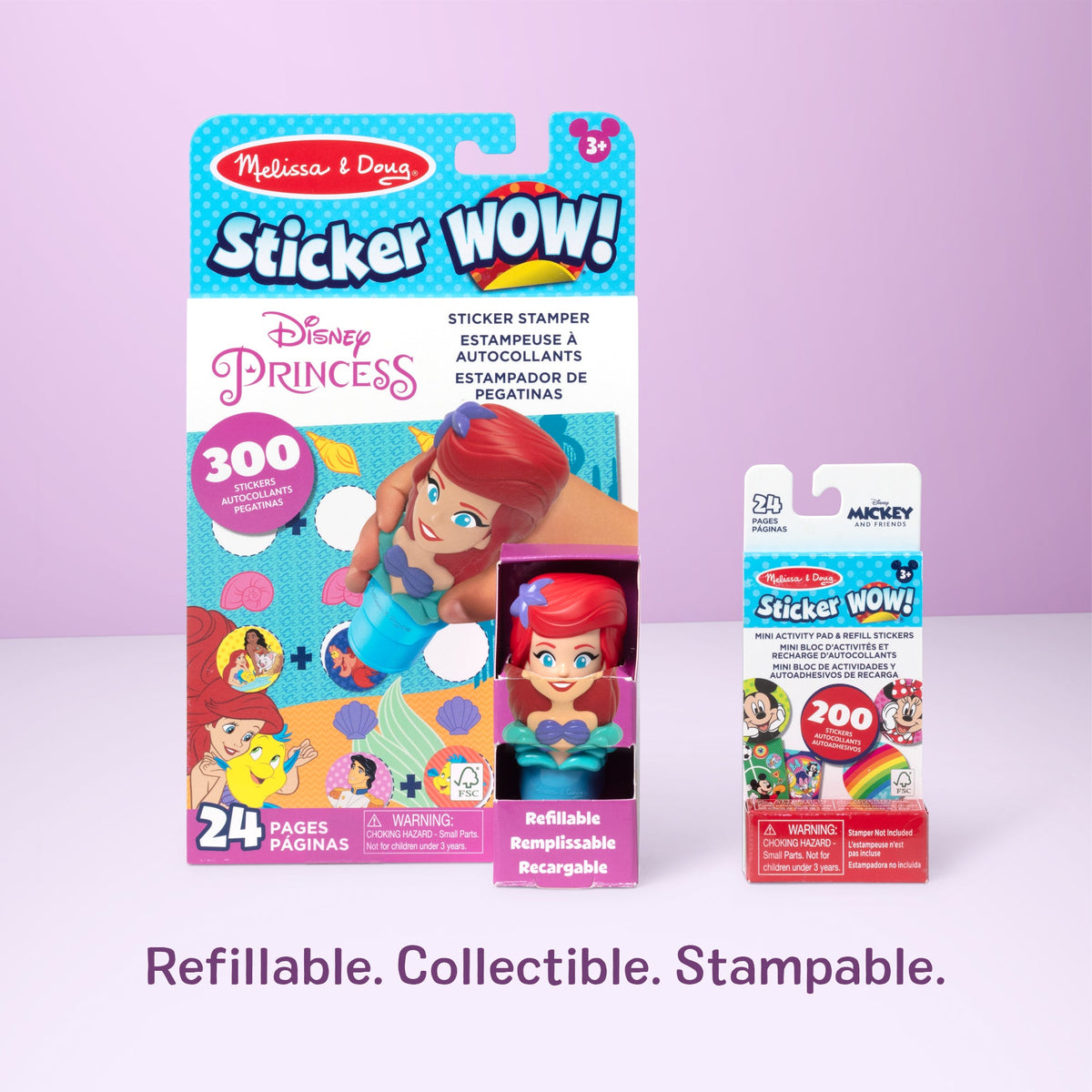 Melissa and Doug Sticker WOWTM Disney Ariel Bundle Activity Pad Sticker Stamper Mini Activity Pad and 200 Refill Stickers