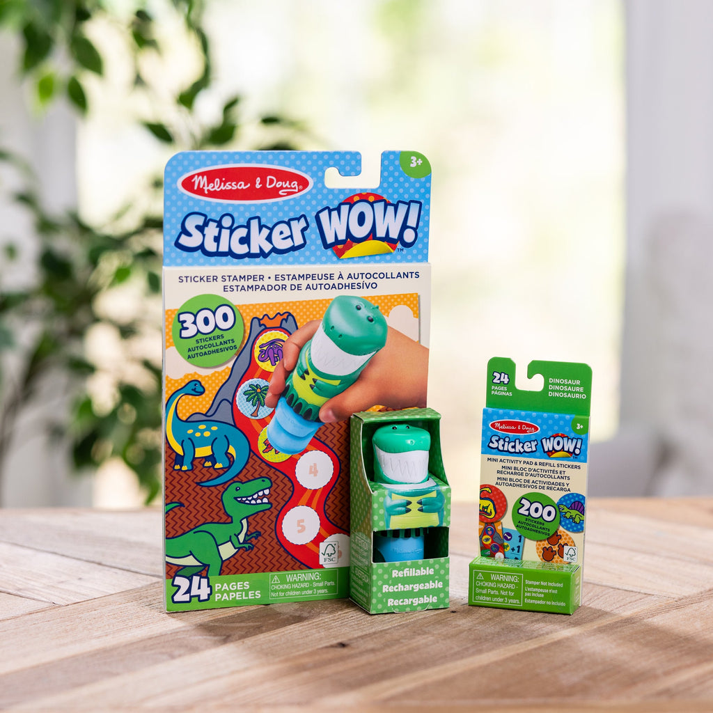 Melissa and Doug Sticker WOWTM Dinosaur Bundle Activity Pad Sticker Stamper Mini Activity Pad and 200 Refill Stickers