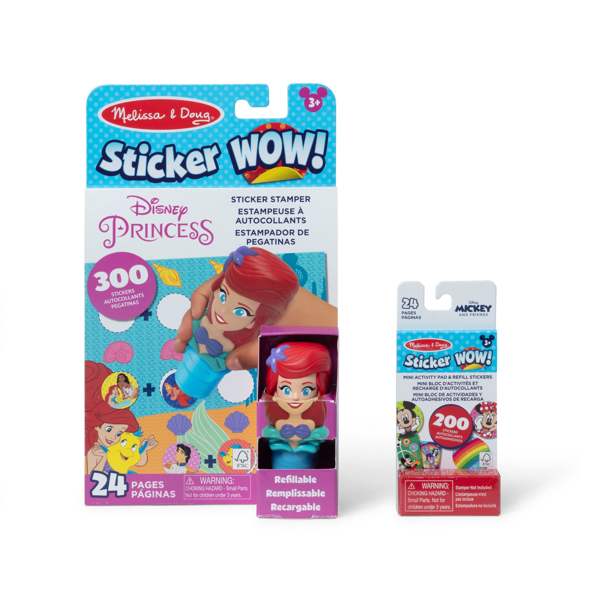 Melissa and Doug Sticker WOWTM Disney Ariel Bundle Activity Pad Sticker Stamper Mini Activity Pad and 200 Refill Stickers