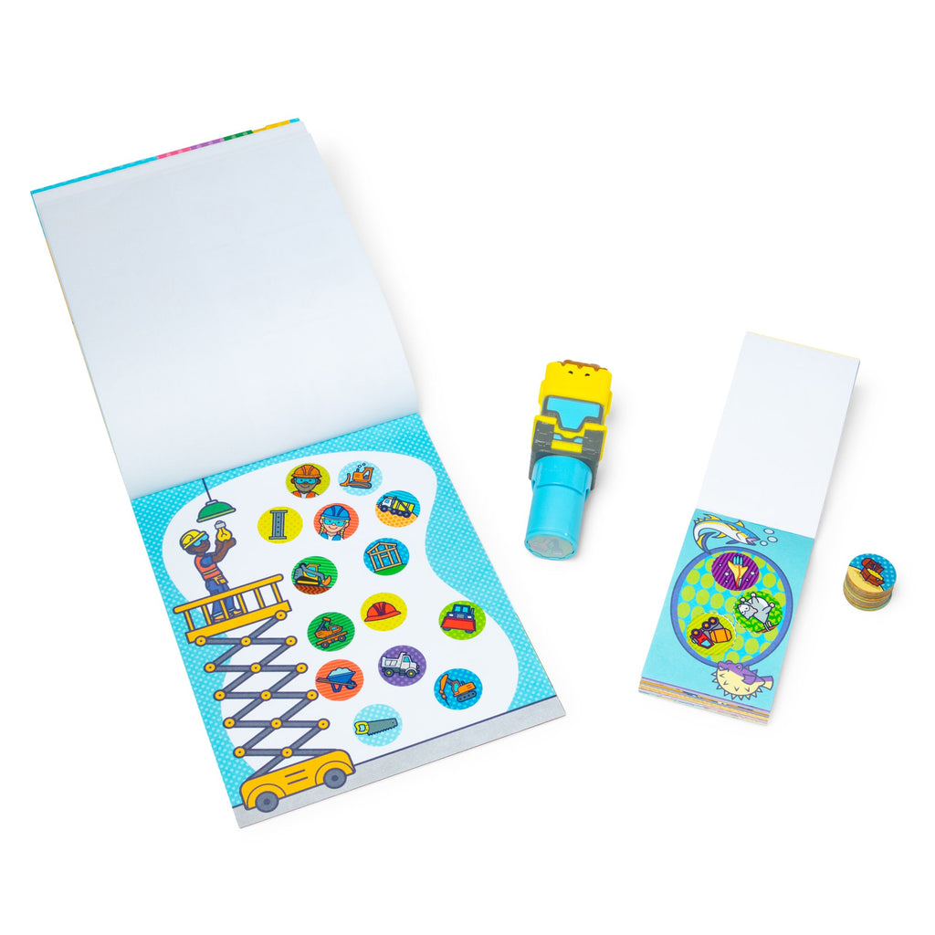Melissa and Doug Sticker WOWTM Bulldozer Bundle Activity Pad Sticker Stamper Mini Activity Pad and 200 Refill Stickers