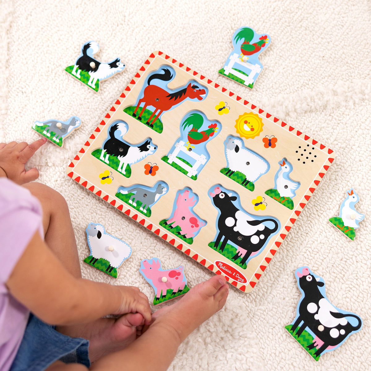 Melissa and Doug Wooden Sound Puzzle 2-Pack Farm Animals Vehicles