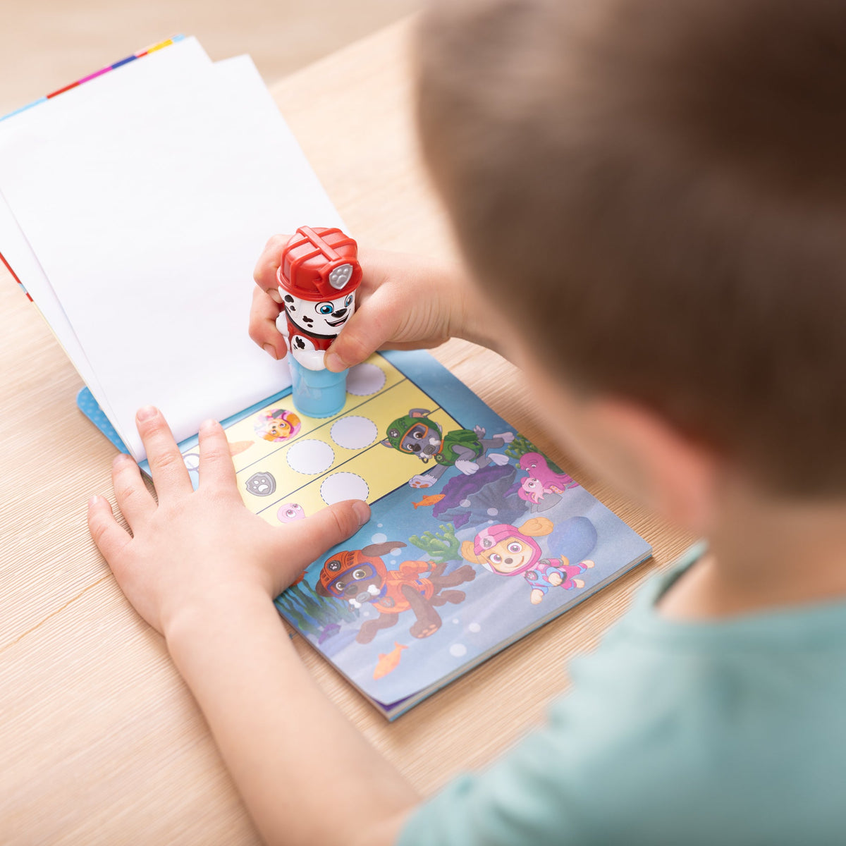 Melissa and Doug Sticker WOWTM PAW Patrol Marshall Bundle Activity Pad Sticker Stamper Mini Activity Pad and 200 Refill Stickers