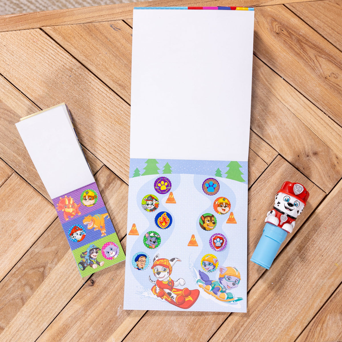 Melissa and Doug Sticker WOWTM PAW Patrol Marshall Bundle Activity Pad Sticker Stamper Mini Activity Pad and 200 Refill Stickers