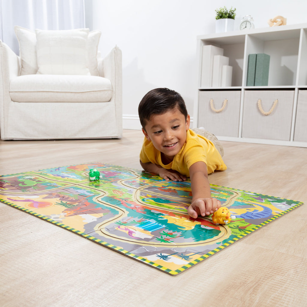Melissa and Doug Dinosaur Adventure Tracks Floor Puzzle 48 Pieces 2 Wind-Up Dinosaurs