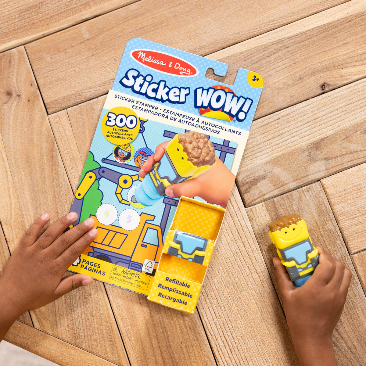 Melissa and Doug Sticker WOWTM Bulldozer Bundle Activity Pad Sticker Stamper Mini Activity Pad and 200 Refill Stickers