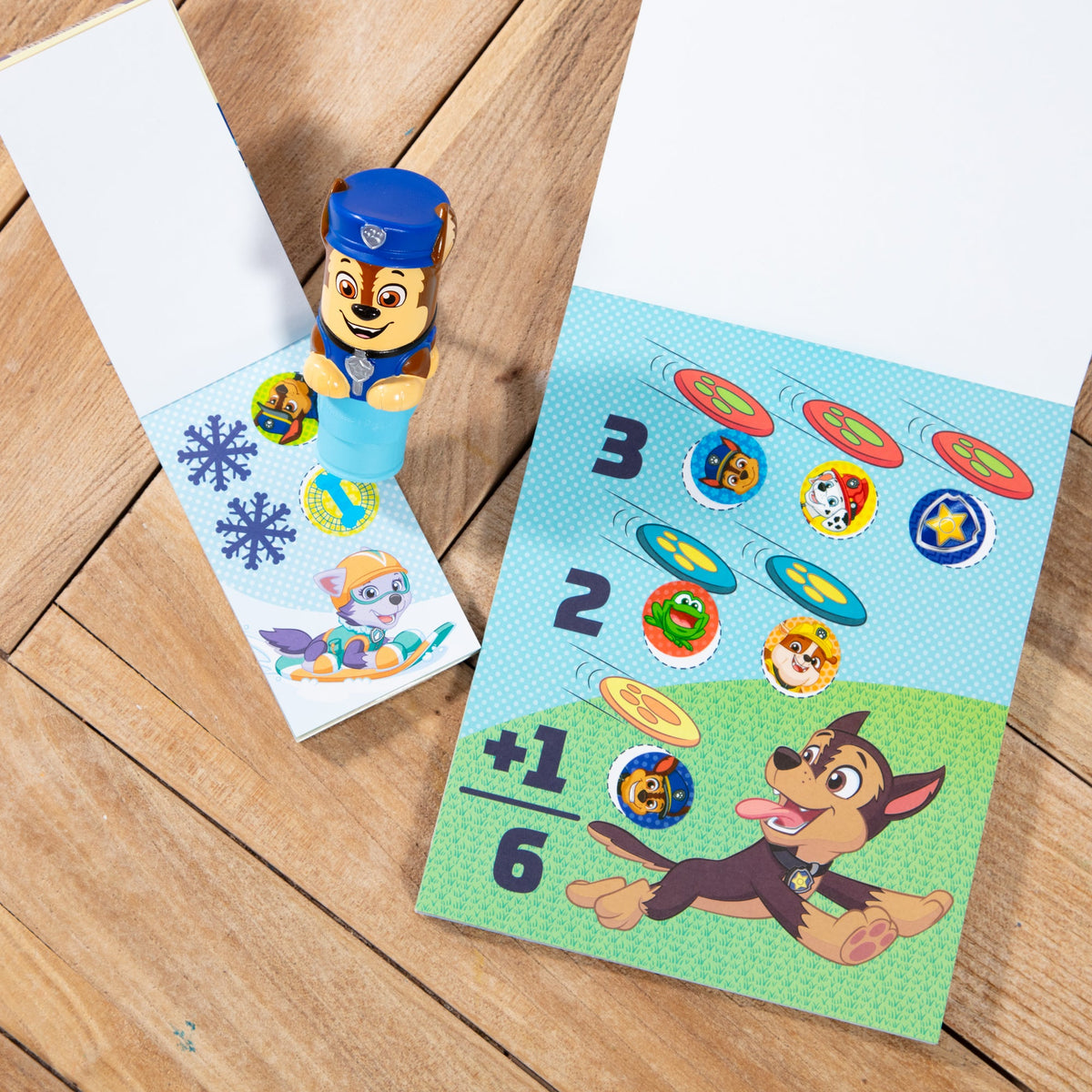 Melissa and Doug Sticker WOWTM PAW Patrol Chase Bundle Activity Pad Sticker Stamper Mini Activity Pad and 200 Refill Stickers