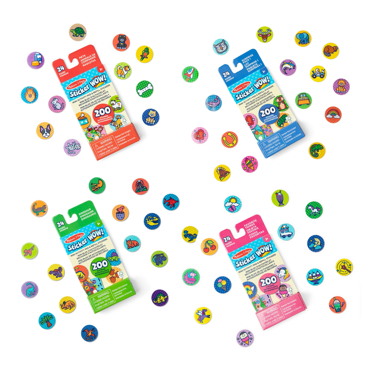 Melissa and Doug Sticker WOWTM Mini Activity Pad and Refill Stickers 4-Pack Dinosaur Pets Favorite Things Surprise Pack 1 - Stamper Not Included