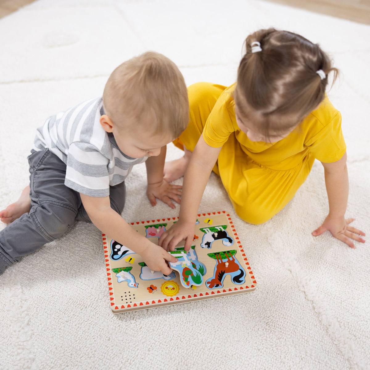 Melissa and Doug Wooden Sound Puzzle 2-Pack Farm Animals Vehicles
