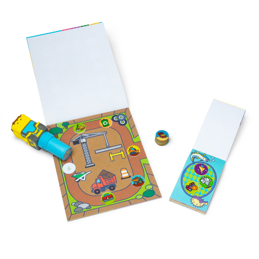 Melissa and Doug Sticker WOWTM Bulldozer Bundle Activity Pad Sticker Stamper Mini Activity Pad and 200 Refill Stickers