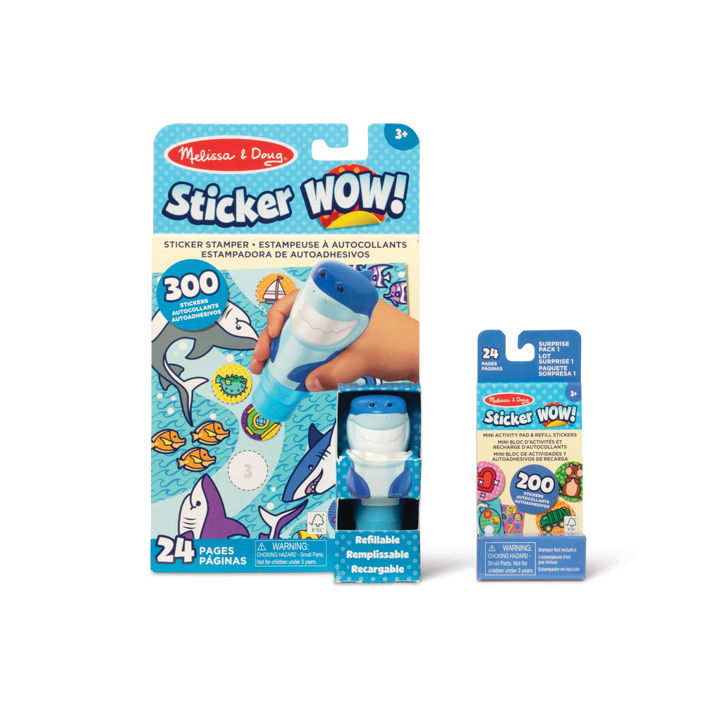 Melissa and Doug Sticker WOWTM Shark Bundle Activity Pad Sticker Stamper Mini Activity Pad and 200 Refill Stickers