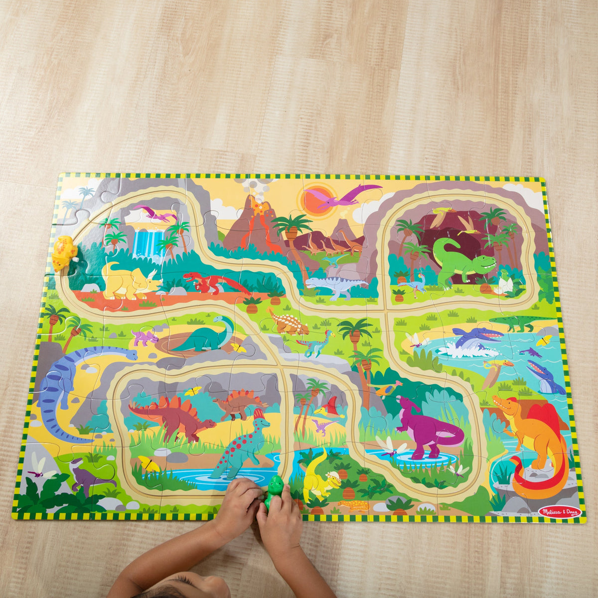 Melissa and Doug Dinosaur Adventure Tracks Floor Puzzle 48 Pieces 2 Wind-Up Dinosaurs