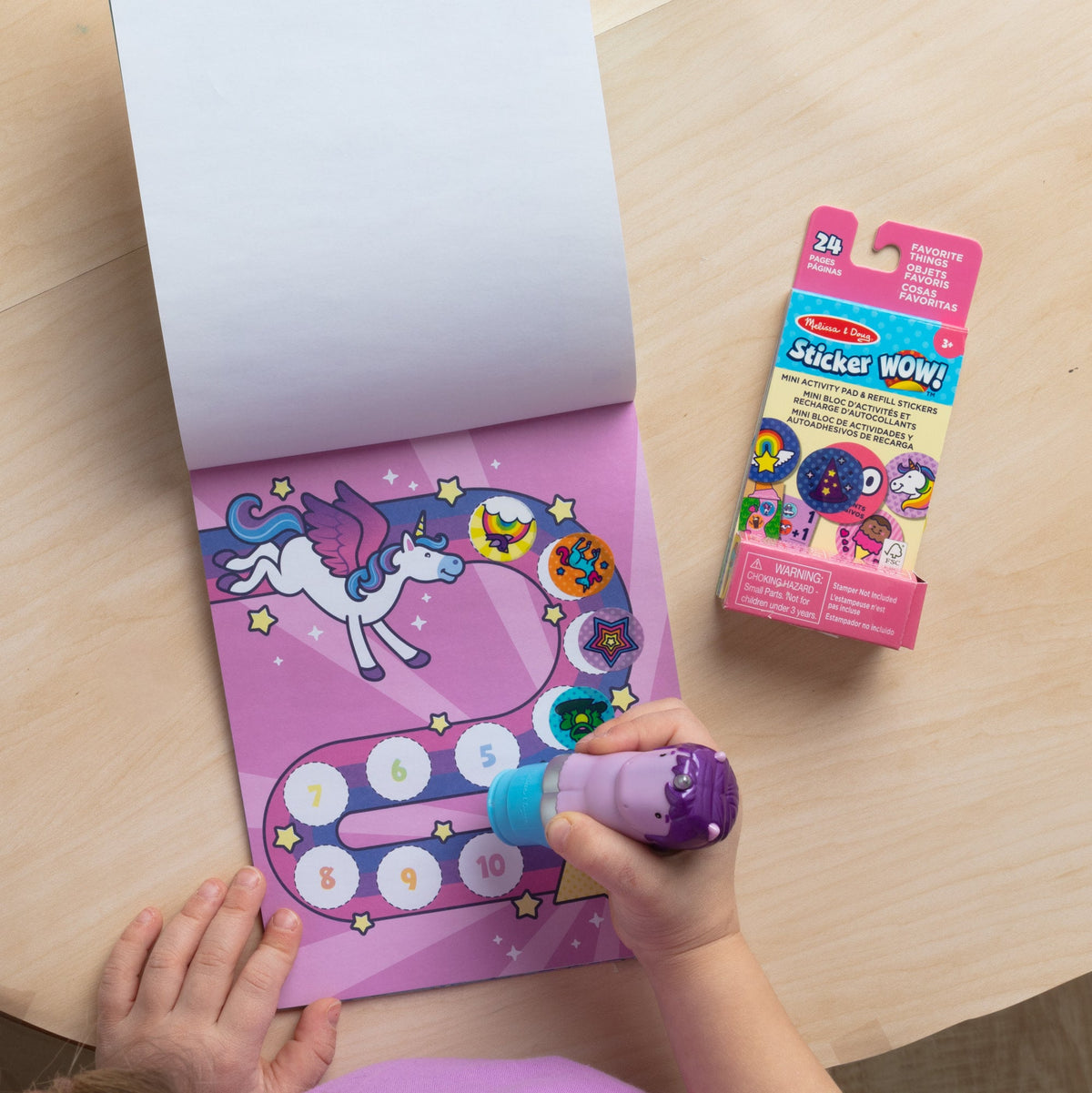 Melissa and Doug Sticker WOWTM Purple Unicorn Bundle Activity Pad Sticker Stamper Mini Activity Pad and 200 Refill Stickers