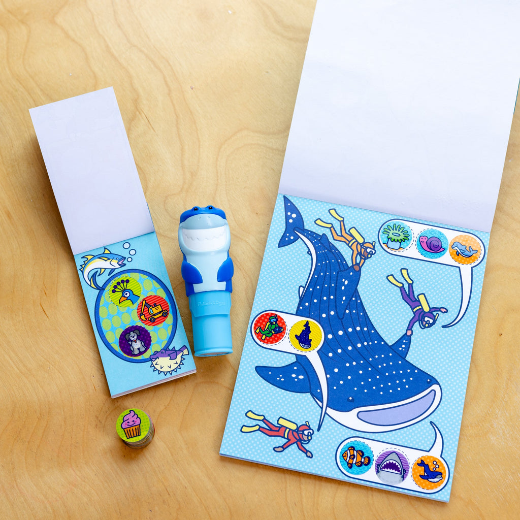 Melissa and Doug Sticker WOWTM Shark Bundle Activity Pad Sticker Stamper Mini Activity Pad and 200 Refill Stickers